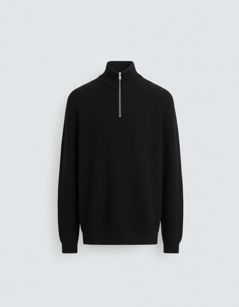 EUROPEAN HEAVY KNIT PULLOVER WITH ZIP