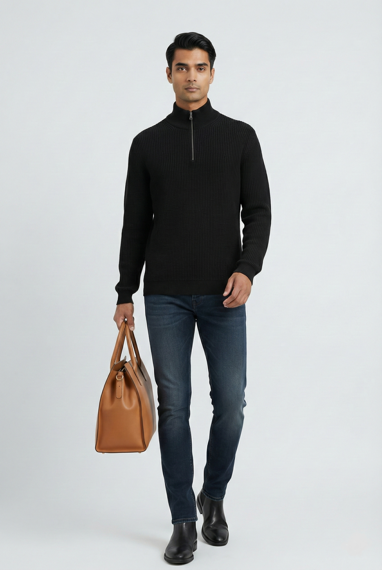 EUROPEAN HEAVY KNIT PULLOVER WITH ZIP