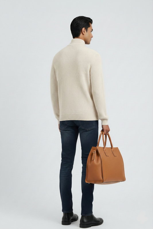 EUROPEAN HEAVY KNIT PULLOVER WITH ZIP