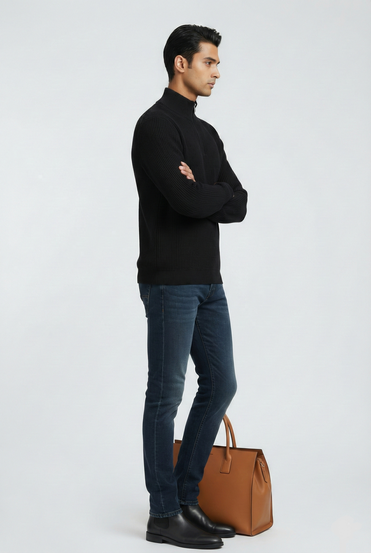 EUROPEAN HEAVY KNIT PULLOVER WITH ZIP