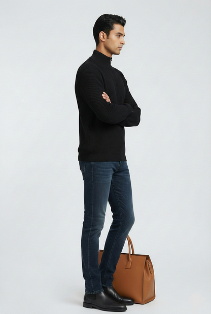 EUROPEAN HEAVY KNIT PULLOVER WITH ZIP