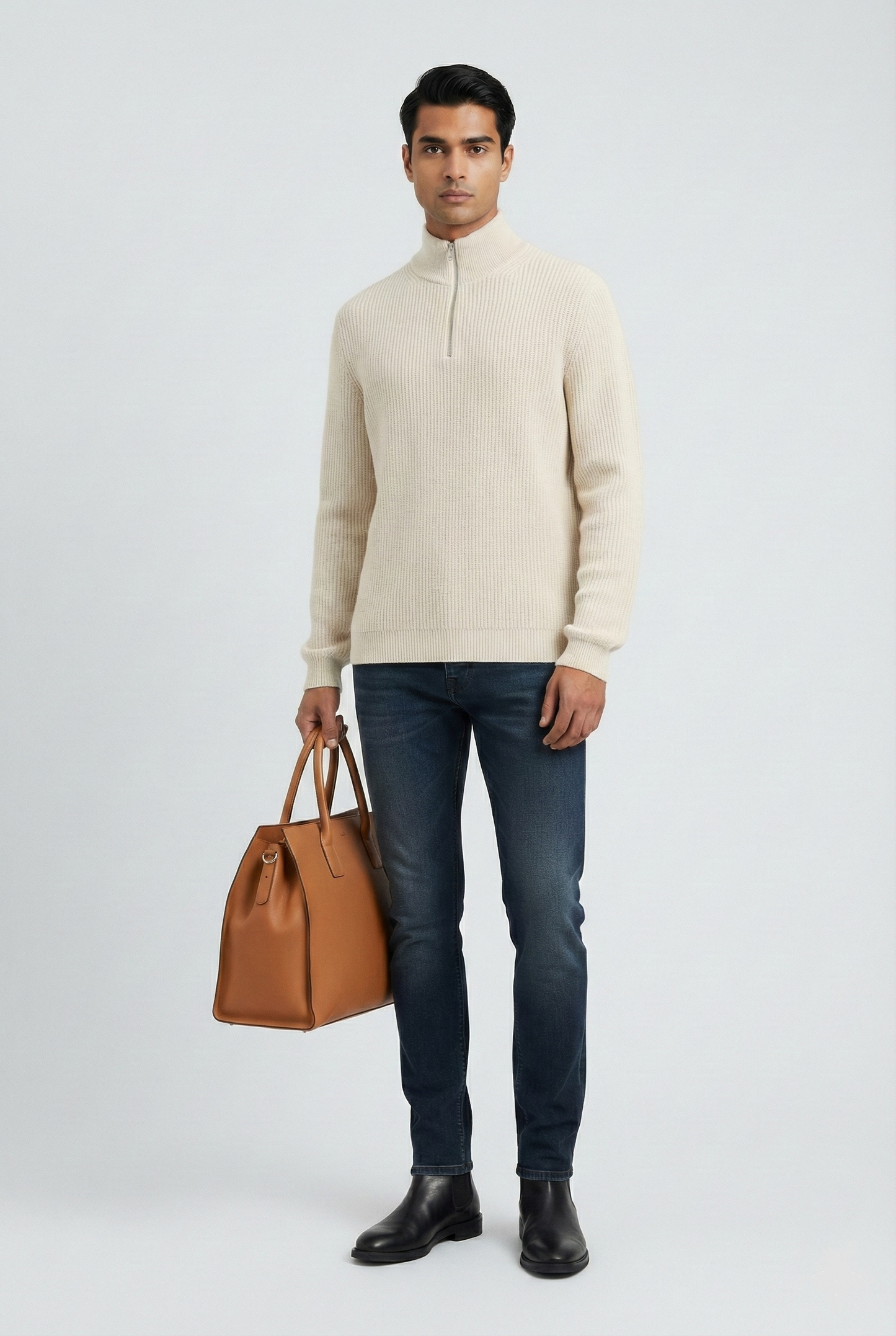 EUROPEAN HEAVY KNIT PULLOVER WITH ZIP